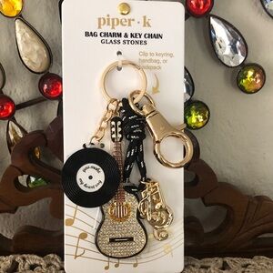 NWT Piper K Sparkly Guitar/Music Bag Charm & Key Chain